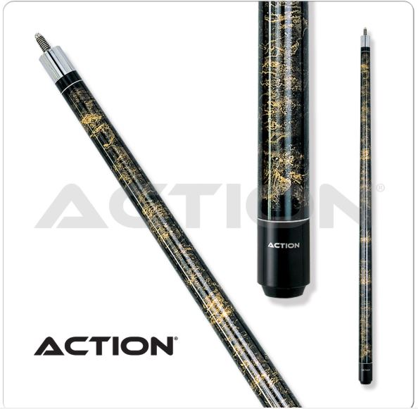Action Value VAL04 Black with Gold Swirl/Marble Pool/Billiards Cue Stick 
