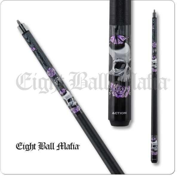 Eight Ball Mafia EBM14 Purple Flower B-Fly Skull Pool/Billiards Cue Stick 