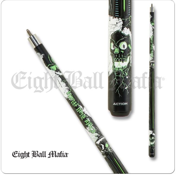 Eight Ball Mafia EBM02 Skull 8 Ball Tribal Black/White Pool/Billiards Cue Stick 