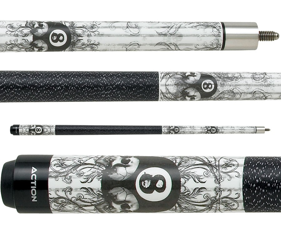 gray pink and white grunge graphic cherry skull design Maple Pool Cue Stick with 12 pieces of Master Billiard Chalk Action Eight Ball Mafia EMB07 black 