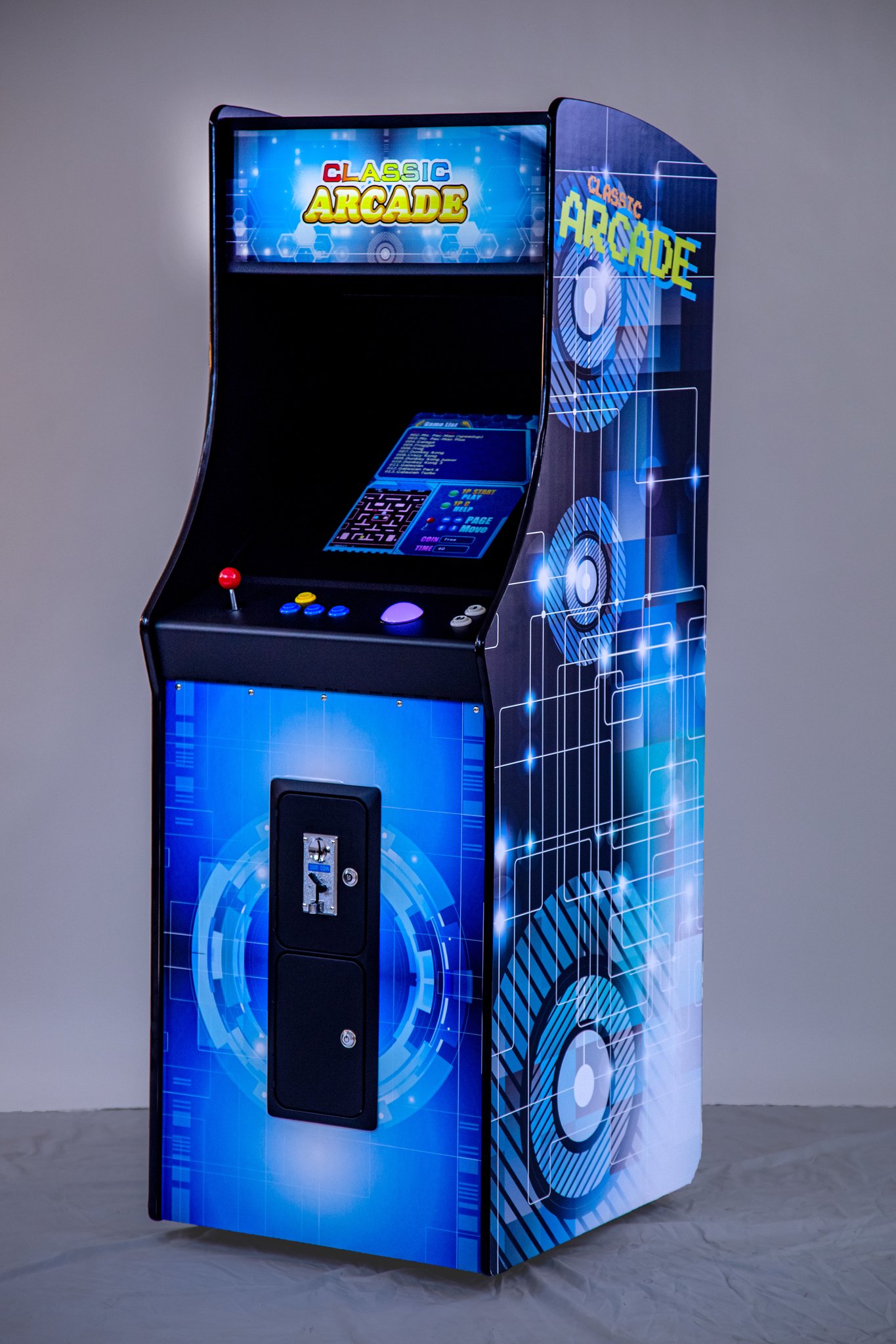FULL-SIZED UPRIGHT ARCADE GAME FEAT. 60 CLASSIC GAMES WITH LED