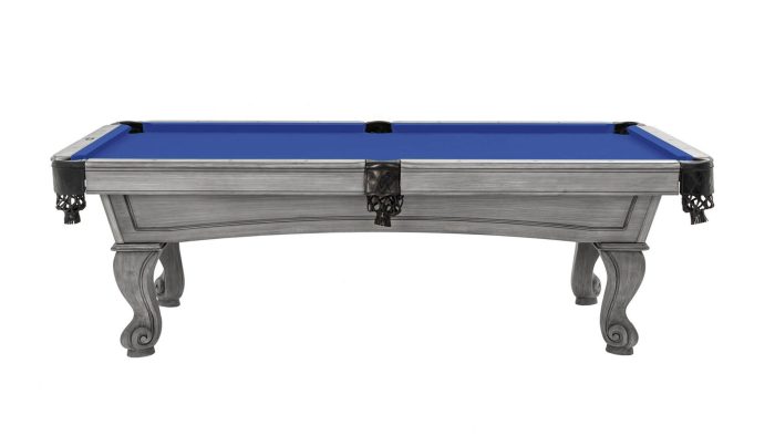 Imperial Resolute Silvermist Rams Horn Legs Pool Table Long Side Electric Blue Felt