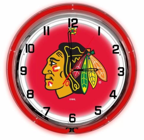 chicago blackhawks neon clock