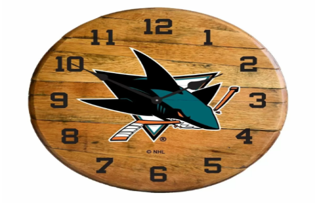 San Jose Sharks Oak Barrel Clock Thumbnail