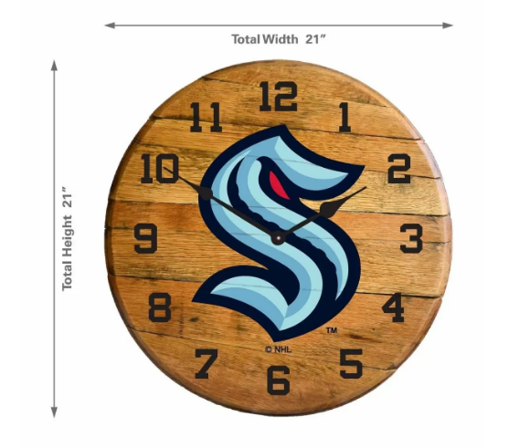 Seattle Kraken Oak Barrel Clock 1