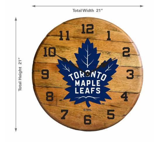 Toronto Maple Leafs Oak Barrel Clock 1