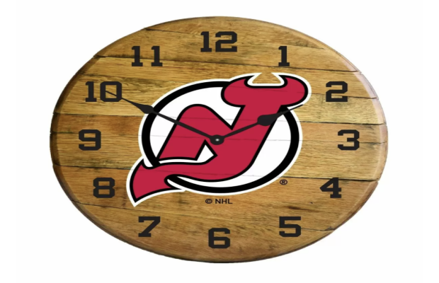 nhl new jersey devils oak barrel clock thumb