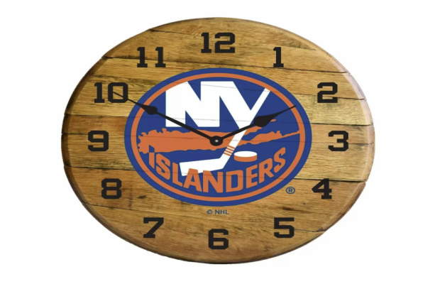 nhl new york islanders oak barrel clock thumb