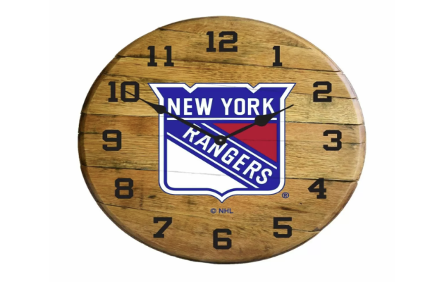 nhl new york rangers oak barrel clock thumb