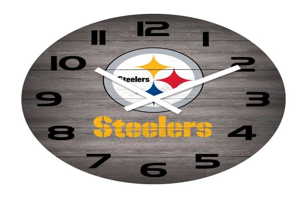 Pittsburgh Steelers 16" Weathered Wood Clock