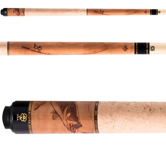 McDermott G-Core Fishing Themed 3D Rod and Fish Engraved Maple Cue