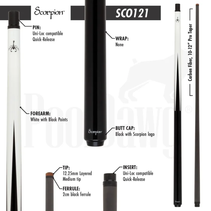 Scorpion Carbon Fiber Sneaky Pete Pool Cue - White SCO121 - Image 7