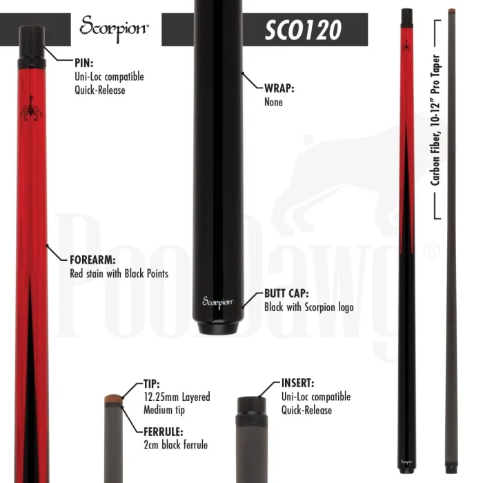 Scorpion Carbon Fiber Sneaky Pete Pool Cue - Red SCO120 - Image 7