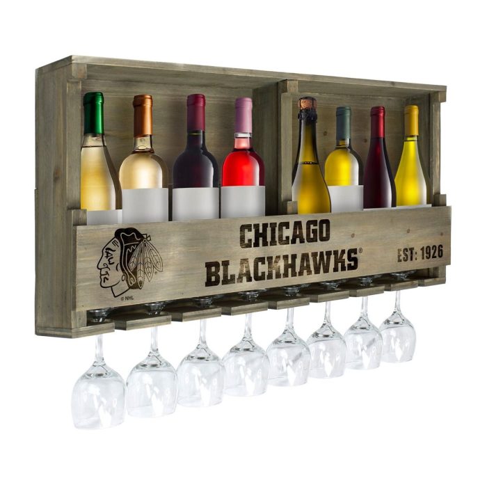 Chicago Blackhawks Reclaimed Wood Bar Shelf - Image 3