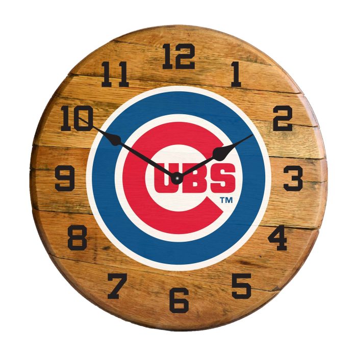 Chicago Cubs Oak Barrel Clock - Image 2