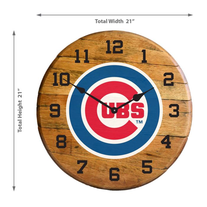 Chicago Cubs Oak Barrel Clock - Image 3