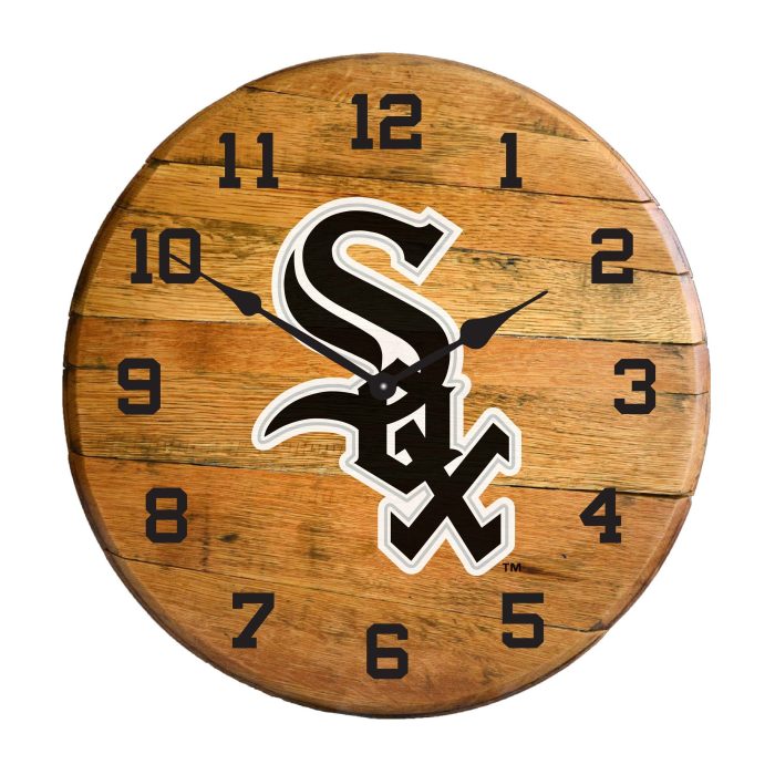 Chicago White Sox Oak Barrel Clock - Image 2
