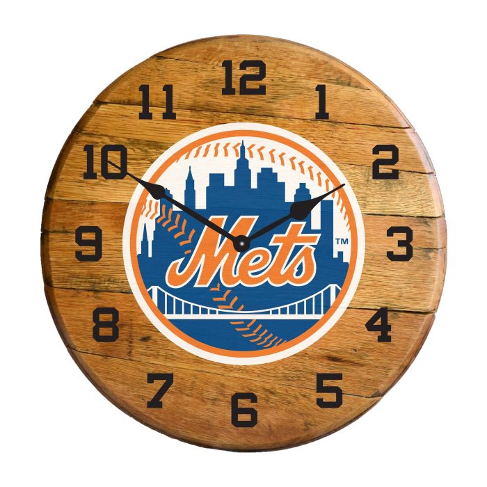 New York Mets Oak Barrel Clock - Image 2