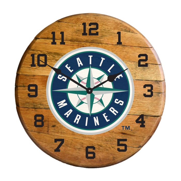 Seattle Mariners Oak Barrel Clock - Image 2