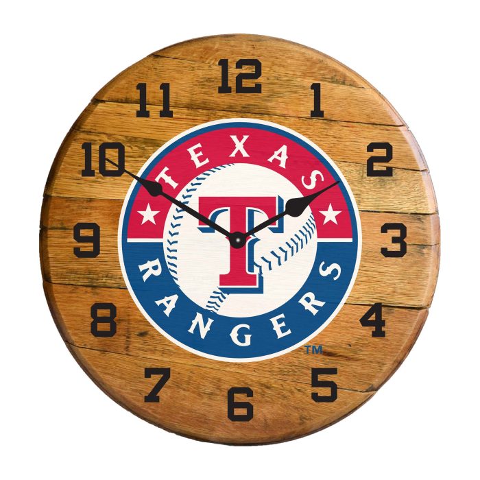 Texas Rangers Oak Barrel Clock - Image 2
