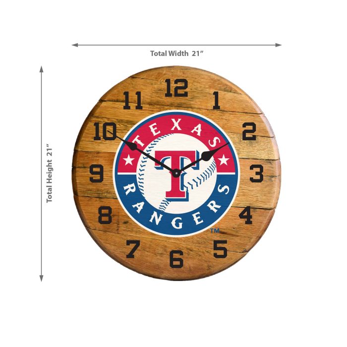 Texas Rangers Oak Barrel Clock - Image 3