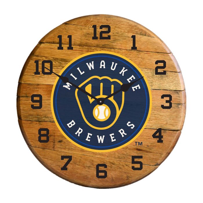 Milwaukee Brewers Oak Barrel Clock - Image 2