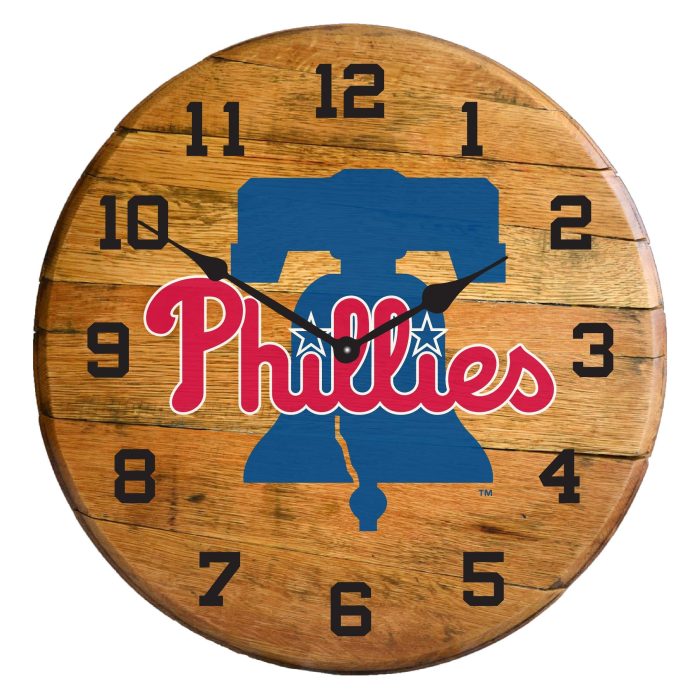 Philadelphia Phillies Oak Barrel Clock - Image 2