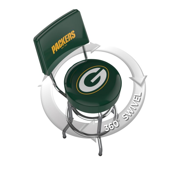 Green Bay Packers Chrome Bar Stool with Back - Image 3