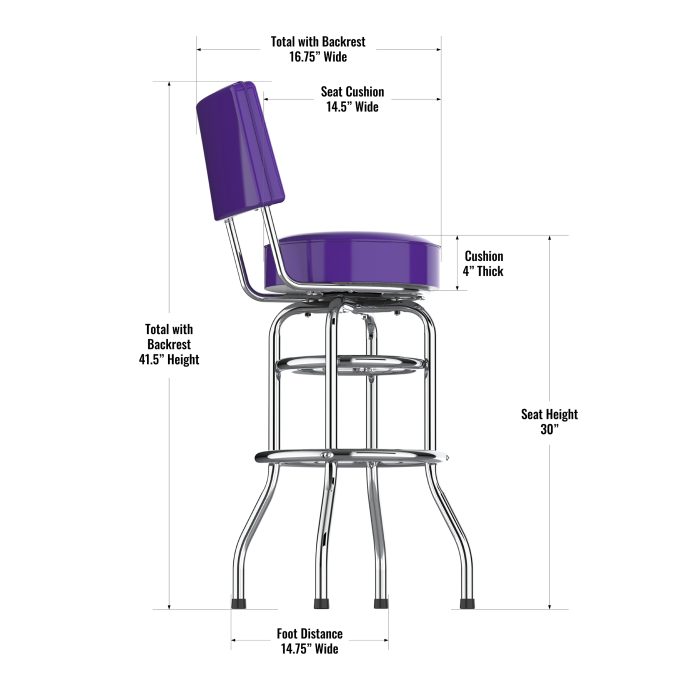 Minnesota Vikings Chrome Barstool with Back - Image 4